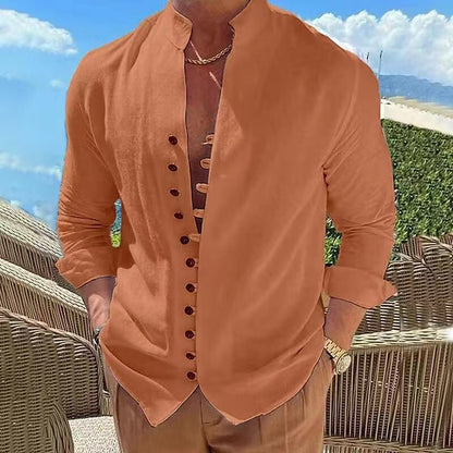 🔥【S-3XL】Cămașă casual pentru bărbați cu guler stand cu nasturi 3916908