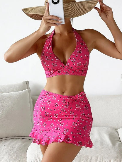 【✨Reducere limitată în timp】👙 Set bikini cu imprimeu, 3 piese, pentru femei