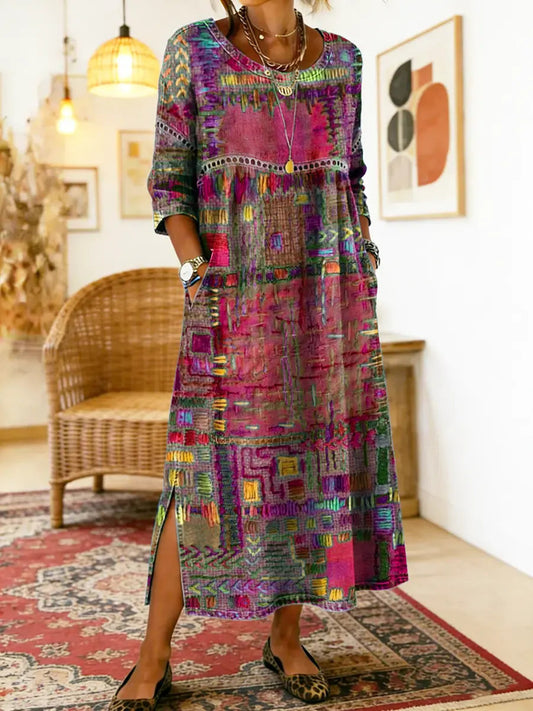 Manuela | Boemska maksi haljina s etničkim patchwork printom