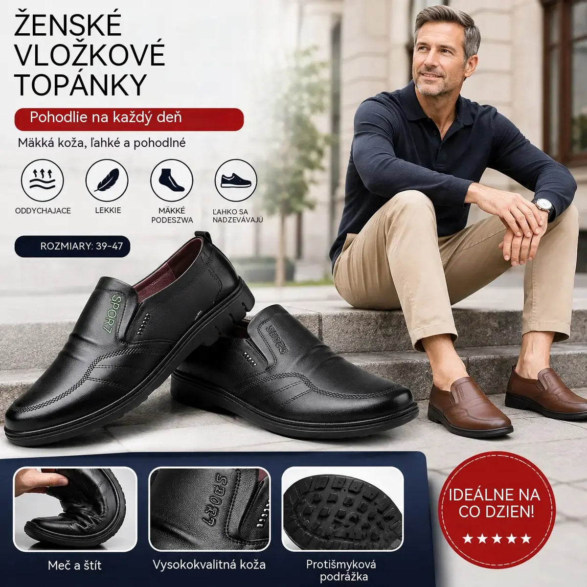 【Veľkosti 39 – 44】-- 1 pár za 30.  Pánske spoločenské topánky z pravej kože s pohodlnou, mäkkou podrážkou – vhodné na mnohé príležitosti.