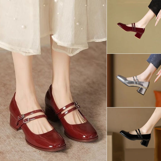 【Pantofi Femei 2025】Mary Jane cu Toc Gros și Vârf Pătrat, Stil French, Eleganți pentru Vară-3900471