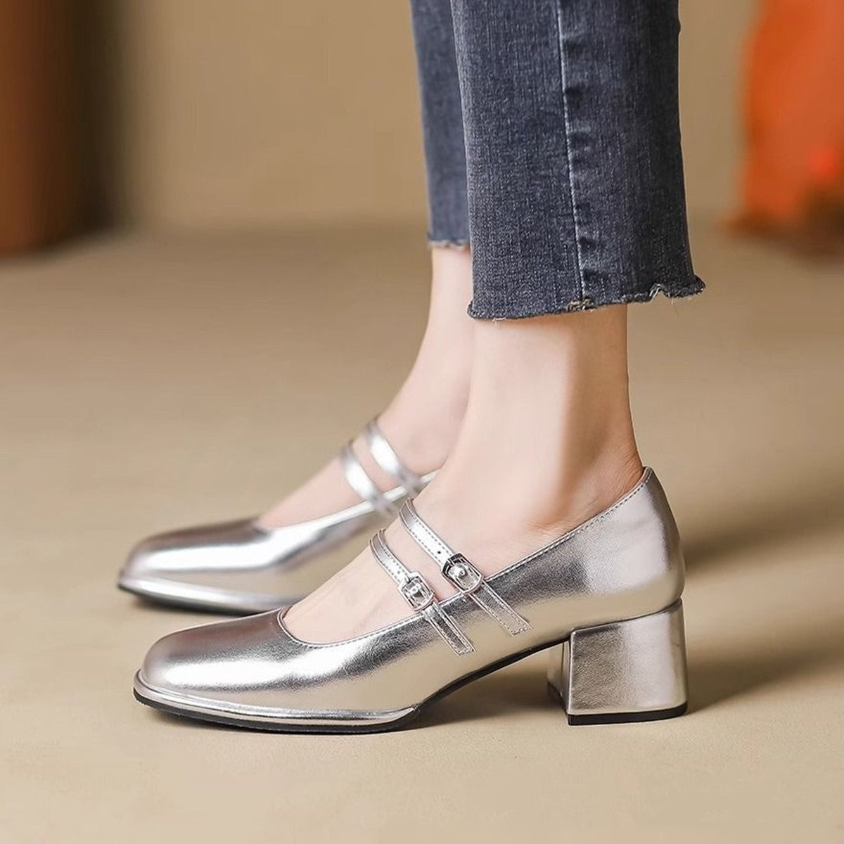 【Pantofi Femei 2025】Mary Jane cu Toc Gros și Vârf Pătrat, Stil French, Eleganți pentru Vară-3900471