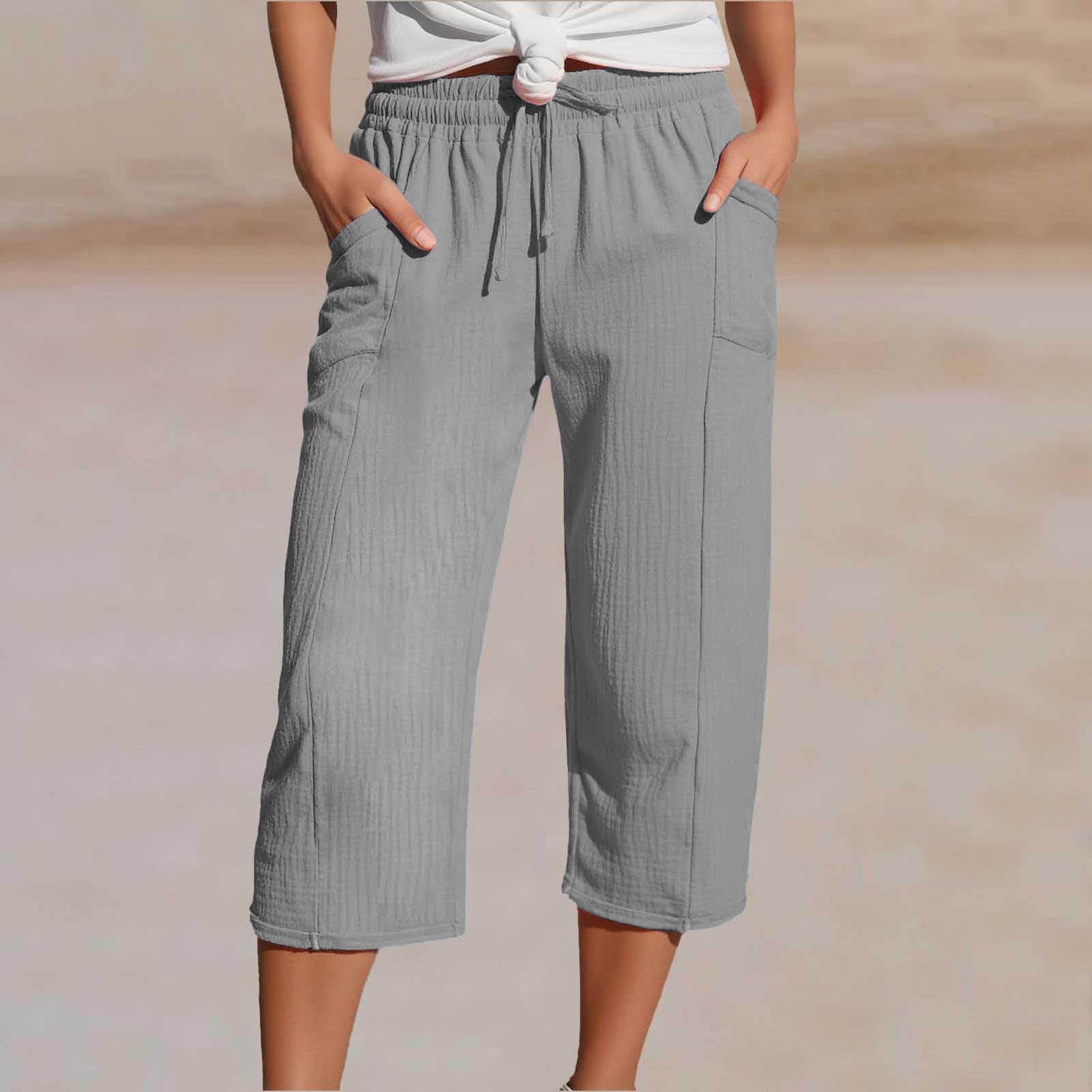 💖👖👖Ženske jednobojne plisirane capri hlače od pamuka i lana - hladne i prozračne, laskaju obliku nogu, elegantne i ležerne