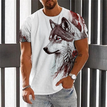 👕👕【2XS-6XL】Vară nou 2025 Tricou sport casual pentru bărbați Wolf cu imprimare 3D, mânecă scurtă, mărime mare --3969052