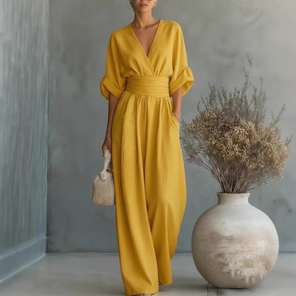 🌿【S-5XL】 Elegantni kombinezon od prirodne tkanine - naglašava struk i skriva nedostatke