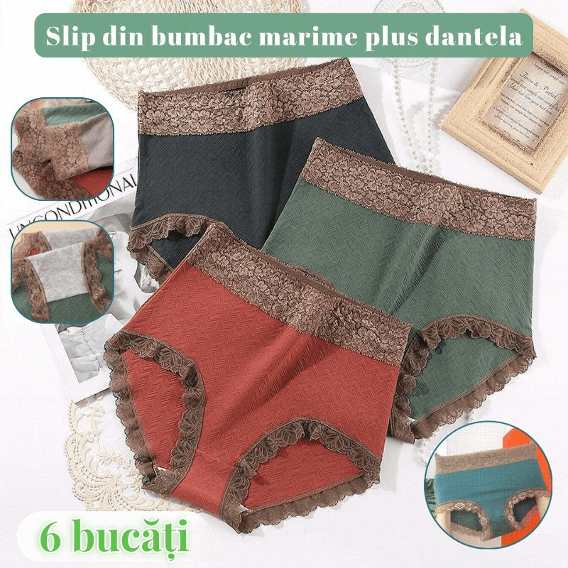 【pachet de 6】Lenjerie de corp pentru femei, din bumbac pur, cu talie înaltă, moale și confortabilă, cu ornamente din dantelă-3856586