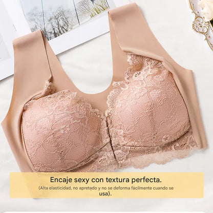 💖Precio más bajo por tiempo limitado【Conjunto de 5 piezas】【40-100KG】😍🩲Sujetador con efecto lifting y precioso encaje en la espalda, talla grande, con corte push-up y cierre frontal