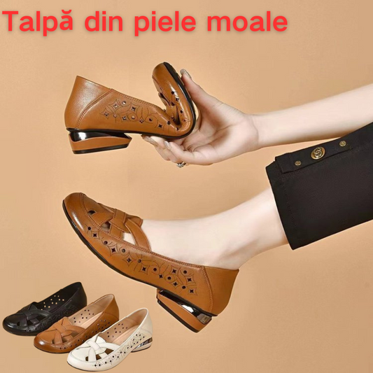 🔥Reducere pe timp limitat💞【35-40】 2025 Sandale de damă noi, cu vârf rotund, din piele naturală, cu toc mic -3896419
