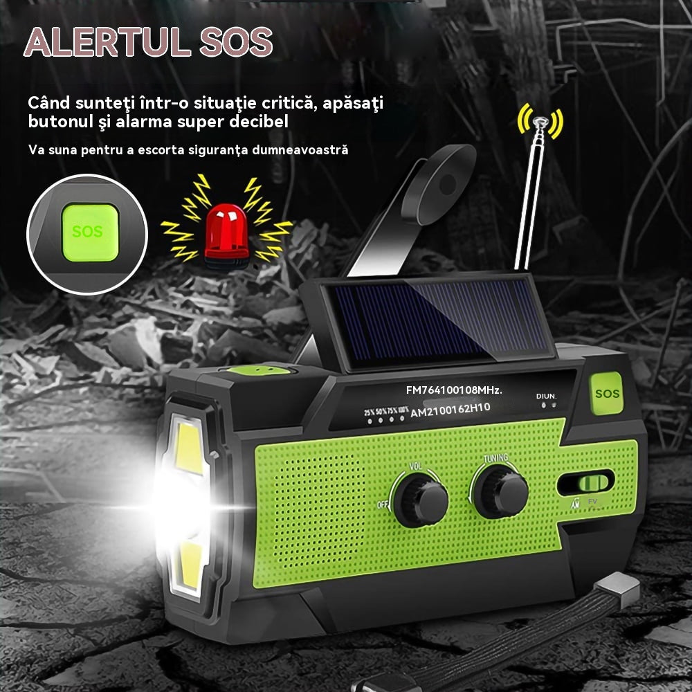 🏕️Lanternă portabilă multifuncțională cu radio AM, lanternă solară cu manivelă, lanternă de urgență