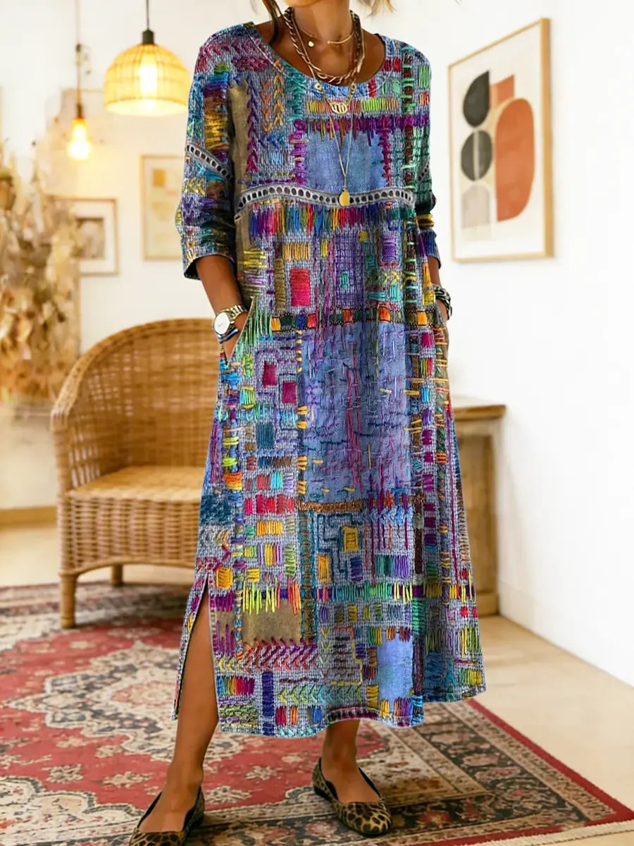 Manuela | Boemska maksi haljina s etničkim patchwork printom
