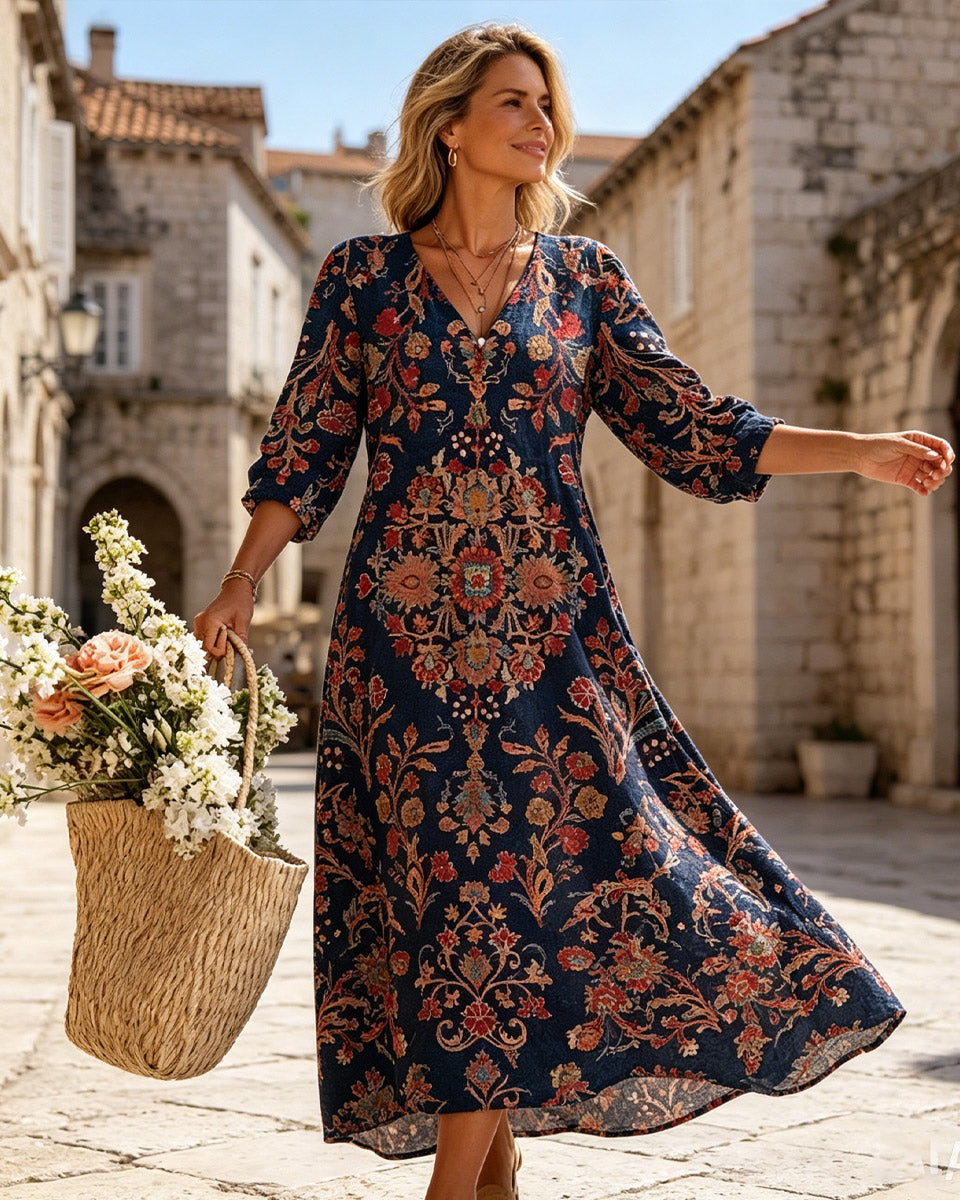 Ljetni novi dolazak: 【S-5XL】 Moderna luksuzna haljina s V-izrezom - hladna, prozračna, mekana i odiše nježnom elegancijom