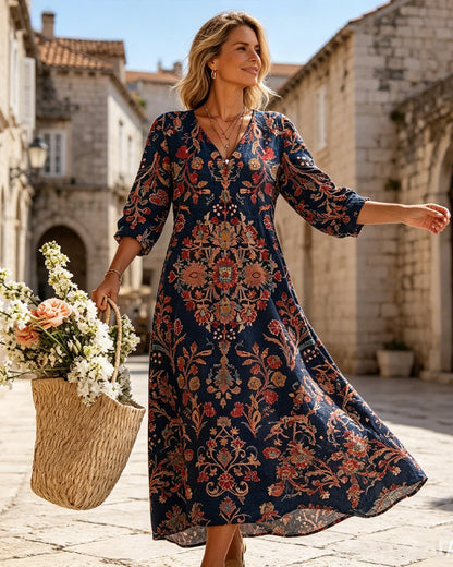Ljetni novi dolazak: 【S-5XL】 Moderna luksuzna haljina s V-izrezom - hladna, prozračna, mekana i odiše nježnom elegancijom