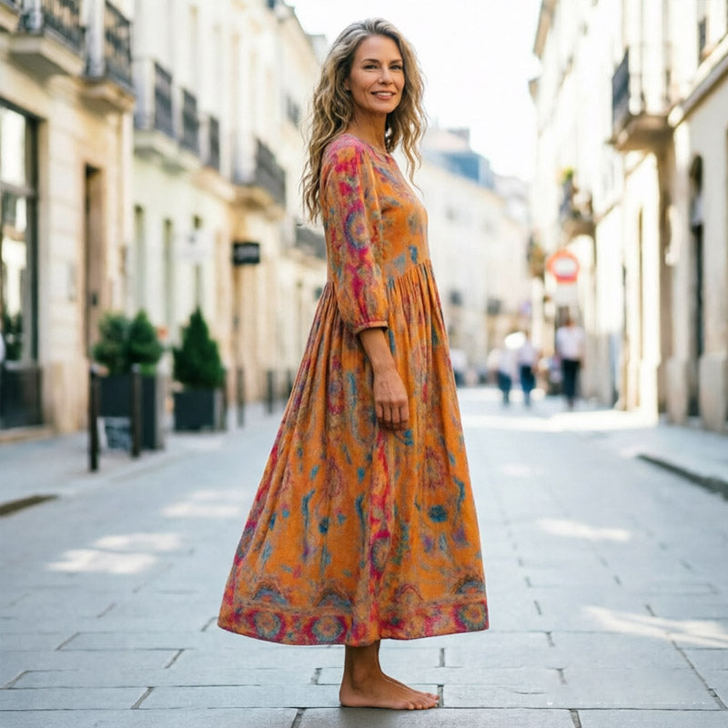 🔥Novo: 【50% popusta】Retro ženska haljina s okruglim izrezom i cvjetnim uzorkom —🎀Nježna i elegantna, udobna i mekana, visoke kvalitete