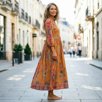 🔥Novo: 【50% popusta】Retro ženska haljina s okruglim izrezom i cvjetnim uzorkom —🎀Nježna i elegantna, udobna i mekana, visoke kvalitete