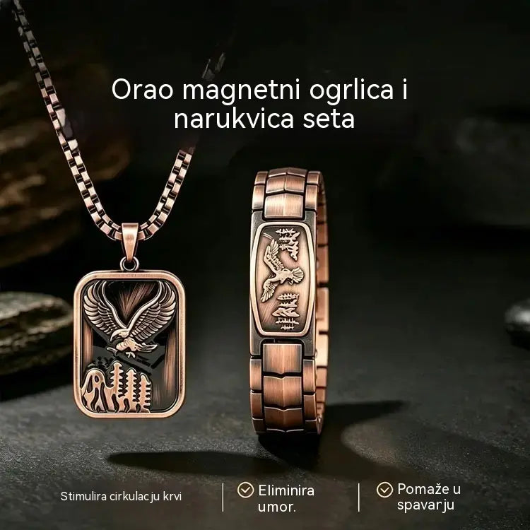 🔥【Narukvica + ogrlica】Muška magnetska narukvica s dizajnom orla
