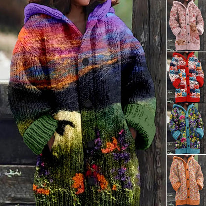 【S-6XL】🥰2026 Novi udobni kardigan s kapuljačom i retro printom
