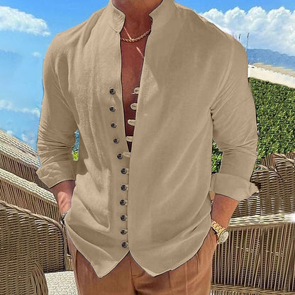 🔥【S-3XL】Cămașă casual pentru bărbați cu guler stand cu nasturi 3916908