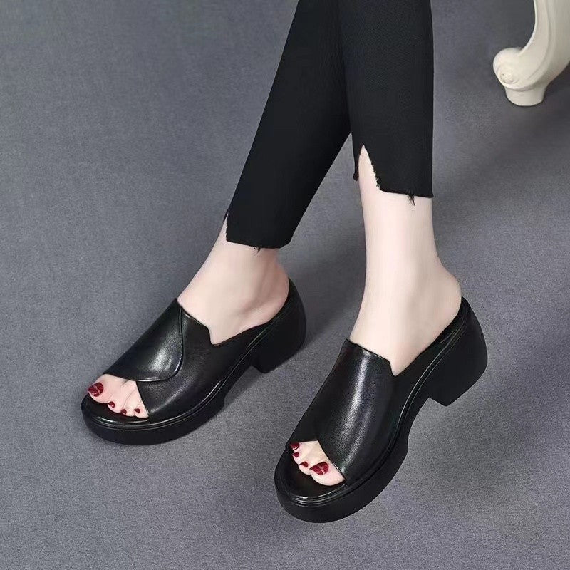 🔥Pantofi dama la moda de vara. Tocuri groase. Tălpi groase. Material piele. Confortabil de purtat
