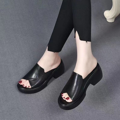 🔥Pantofi dama la moda de vara. Tocuri groase. Tălpi groase. Material piele. Confortabil de purtat