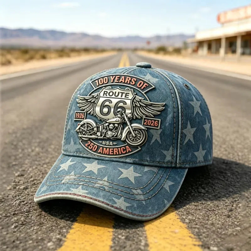 🧢🌟Podesiva retro bejzbolska kapa Route 66 - savršen izbor za ljubitelje biciklizma.