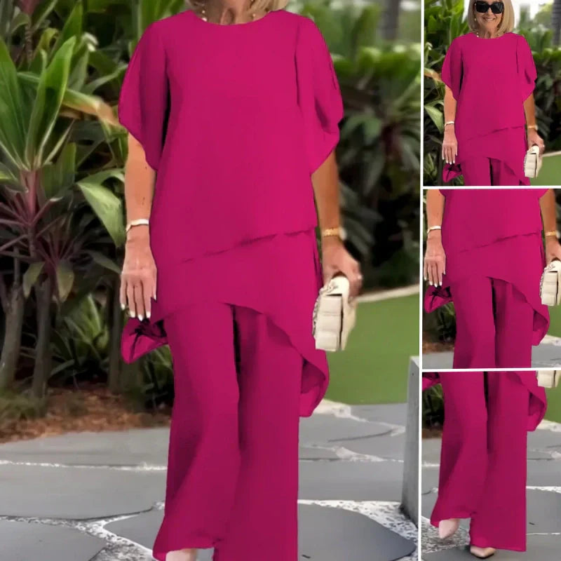 🎁Novo, 50% popusta💥【Bluza + Hlače】【40-100KG】Novo elegantno obično šifonsko odijelo širokog kroja