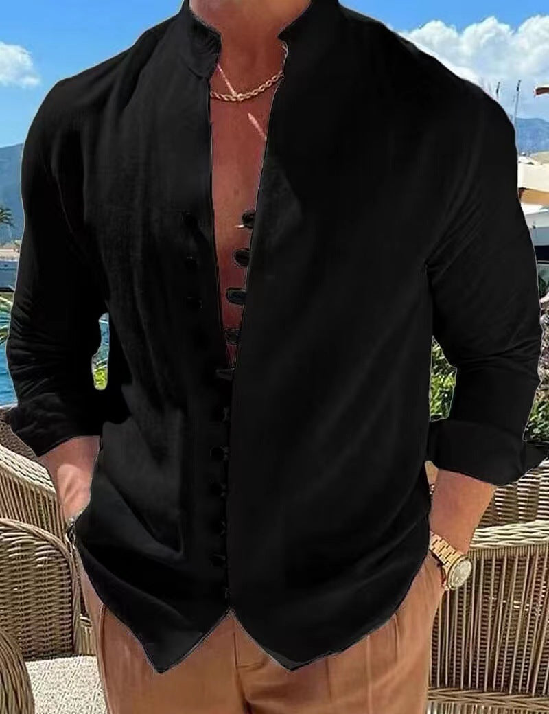 🔥【S-3XL】Cămașă casual pentru bărbați cu guler stand cu nasturi 3916908