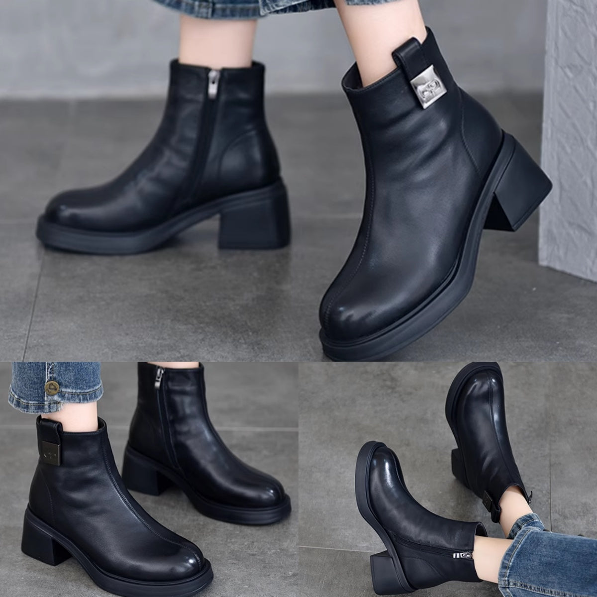 【35-40】2024 pantofi de dama din bumbac din piele naturala toc gros-3855070