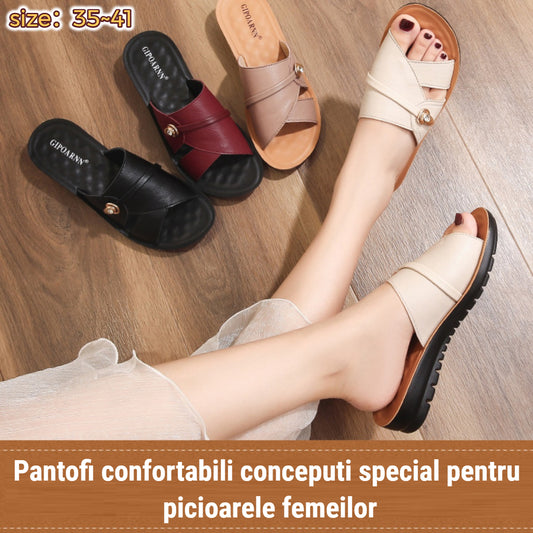 🔥👡【35-41】 Sandale din piele naturală pentru femei la modă 2025, cu talpă moale și talpă groasă --3970619