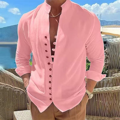 🔥【S-3XL】Cămașă casual pentru bărbați cu guler stand cu nasturi 3916908