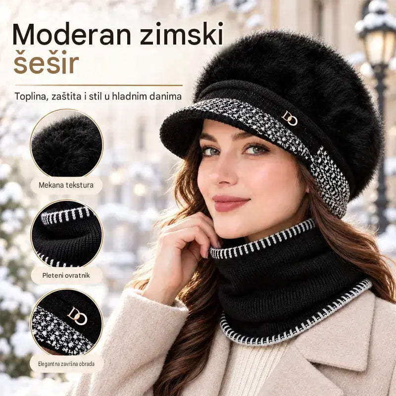 ❄️Elegantni zimski set od dva dijela: Bejzbol kapa s ušima od zečjeg krzna + pleteni šal!