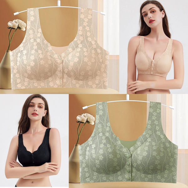 😍【Pachet de 2 bucăți】Sutien fără fir pentru femei cu nasturi în față ❤️【40-100kg】-3843429