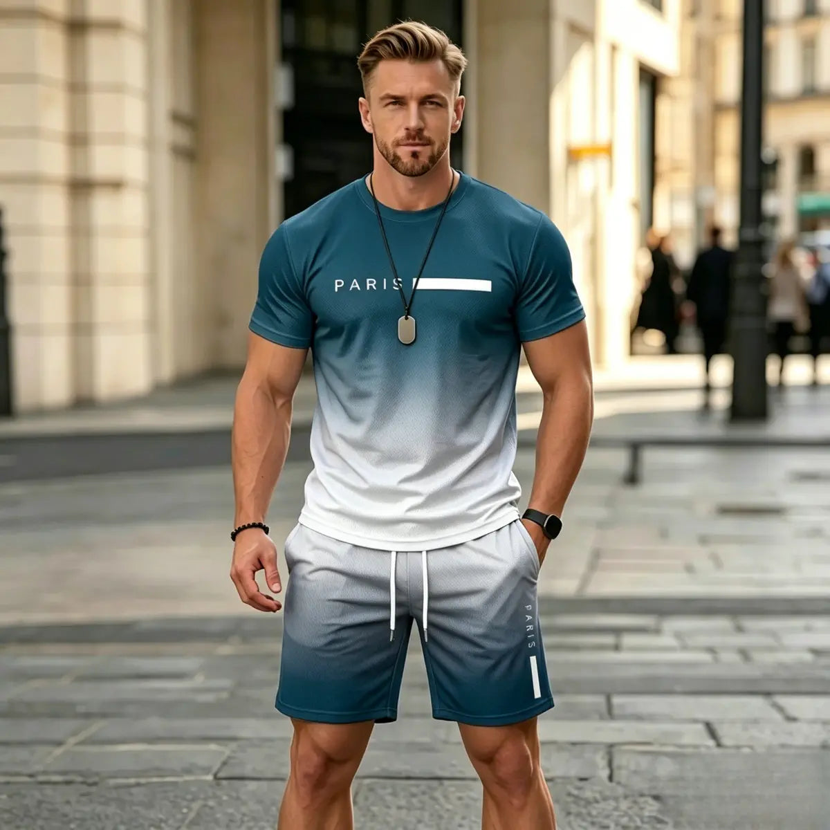 Conjunto deportivo de verano de 2 piezas para hombre: cómoda camiseta de manga corta y pantalones cortos para el día a día y para estar en casa.