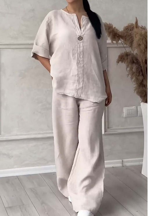 🔥【Novi artikli s 50% popusta samo 3 dana】🥋【S-5XL】【Majica kratkih rukava + hlače】Lagani, elegantni i udobni ženski set, dostupan u više boja