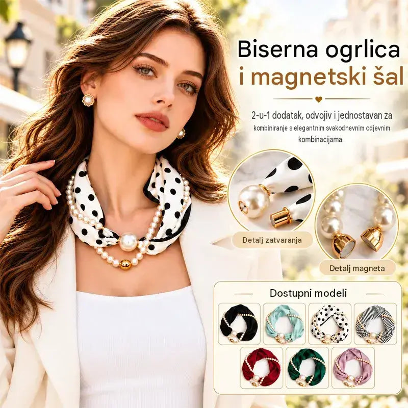 ✨ 2-u-1 biserna ogrlica i magnetski šal! Brzo magnetsko pričvršćivanje · Uklonjivi dizajn · Francuska elegancija i svestran stil! Posebna ponuda 1+1 gratis!
