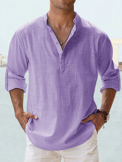 👕🤩【S-5XL】 Cămașă pentru bărbați cu mâneci lungi, material din bumbac și in.-3981064