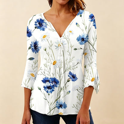 [S–5XL] Udobna i ležerna ženska odjeća: Bluza s V-izrezom i cvjetnim uzorcima