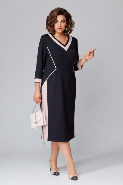 [S-5XL]Rochie elegantă cu design în două culori și decolteu în V pentru toamnă-iarnă | Croi care subțiază și alungește silueta, confortabilă și călduroasă-3868666