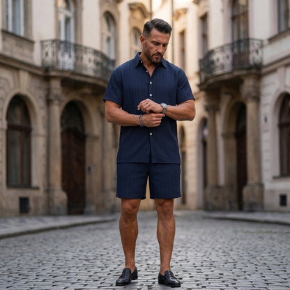 👔👖【S-3XL】🔥Ljetni muški ležerni komplet za plažu kratkih rukava i košulje kratkih hlača, ležerna mješavina pamuka i lana