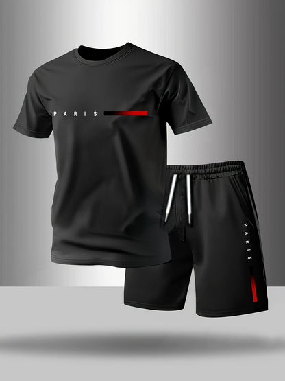 【Pago contra entrega】Conjunto deportivo de verano de 2 piezas para hombre: cómoda camiseta de manga corta y pantalones cortos para el día a día y el hogar.