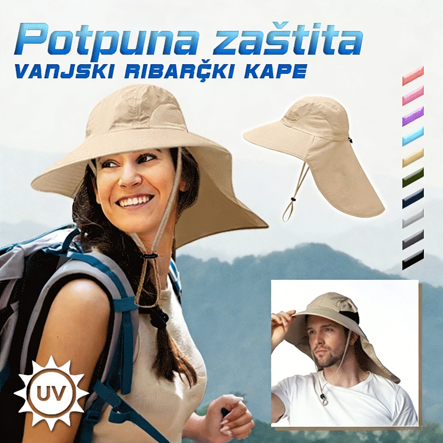 🌞【Kupite jedan, dobijte jedan gratis, ograničena količina】🔥🧢Ljetni univerzalni ribarski šešir, zaštita od sunca