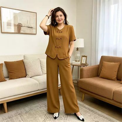 [Ograničeno vrijeme 50% popusta] ✨Lagano ležerno i elegantno žensko odijelo - s ukrasnim gumbima i lepršavim hlačama