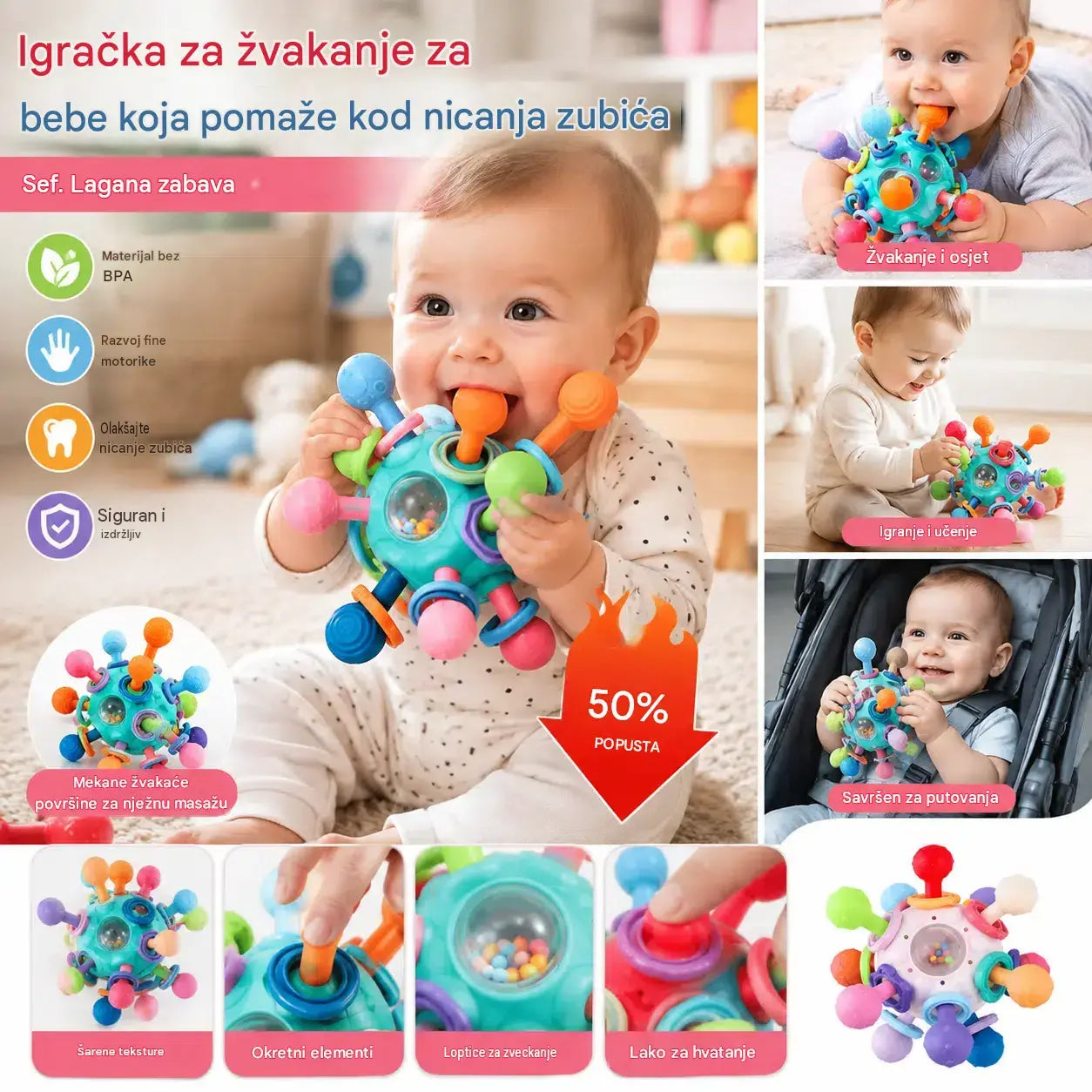 🎁【Kupite 1, dobijte 1 gratis】👶👶Savršeni pokloni za dječake i djevojčice: Senzorne igračke za nicanje zubića za malu djecu