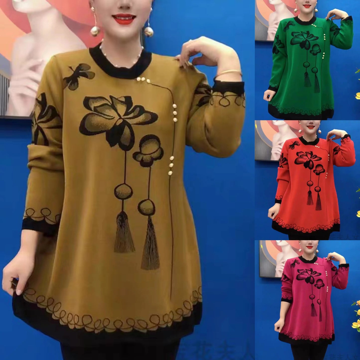 🍁🍂【S-5XL】 nové pletené topy s potiskem na podzim a zimu 2025 -- 3862905