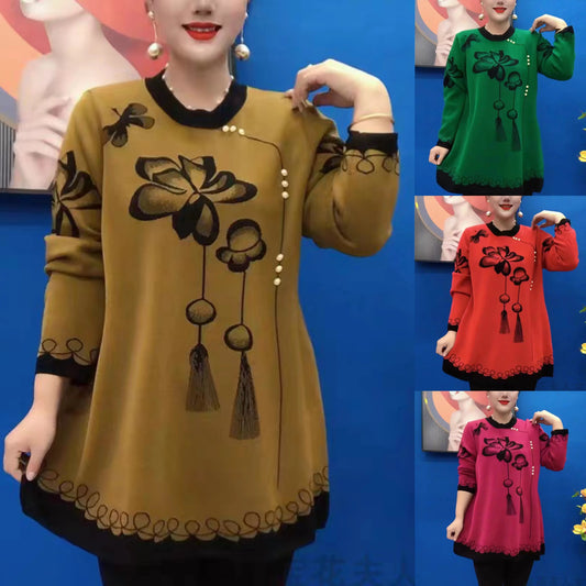 🍁🍂【S-5XL】 nové pletené topy s potiskem na podzim a zimu 2025 -- 3862905