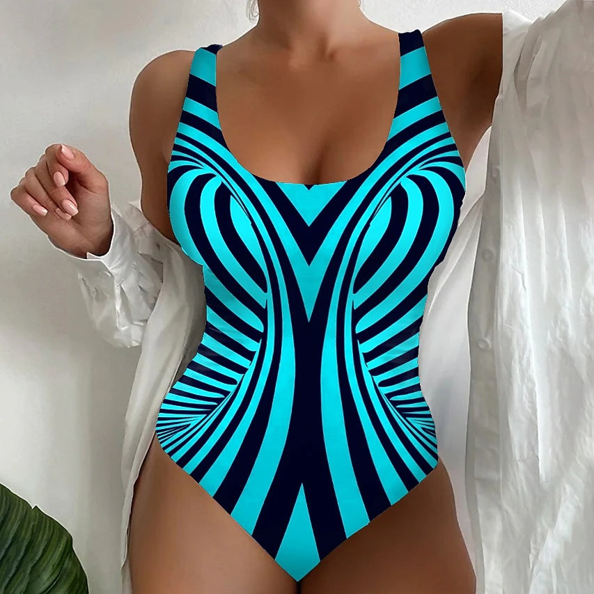 【S~6XL】Costum de baie sexy, dintr-o singură piesă, cu model în dungi-3872106