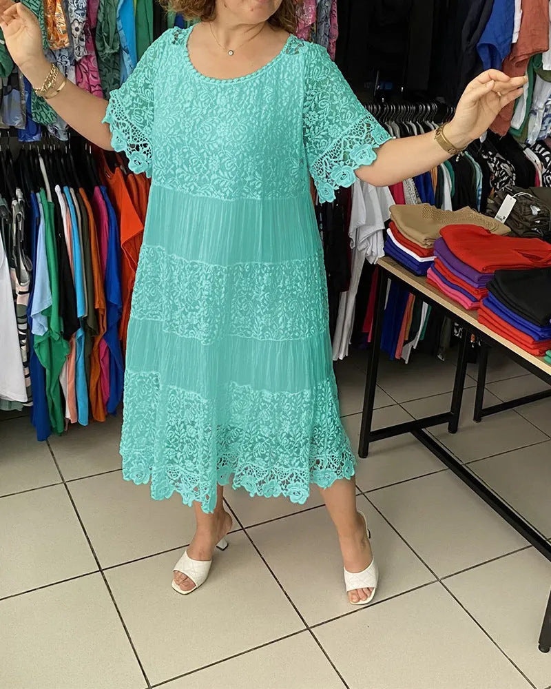 🔥【50% POPUSTA】✨✨✨【S-5XL】2026Nova haljina s kratkim rukavima, okruglim ovratnikom i čipkom.