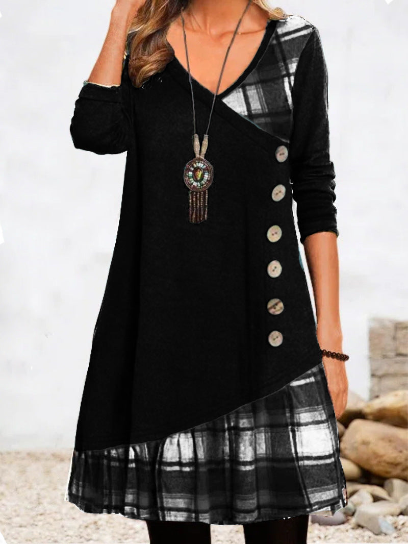 💟【Produse noi de toamnă】👗【S-3XL】 2025 rochie elegantă nouă, cu decolteu în V, în carouri, cu mâneci lungi 3905364