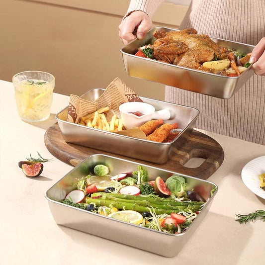 (4 bucati)🥩🥙Farfurie pătrată din oțel inoxidabil + capac（Material din oțel inoxidabil 304）--3881394