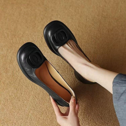 👠【35-40】2025 nou 5CM versatil modă talpă moale retro toc gros pantofi din piele cu vârf rotund --3901719