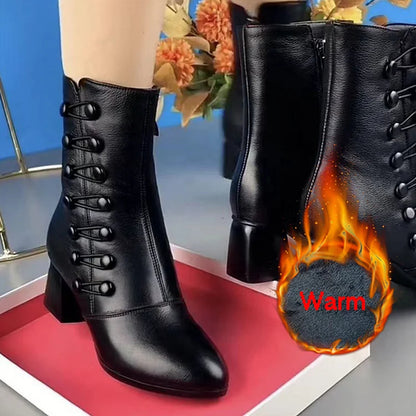 【35-42】Reducere flash🔥 Fermoar lateral pentru femei plus botine din piele caldă din catifea-3847584